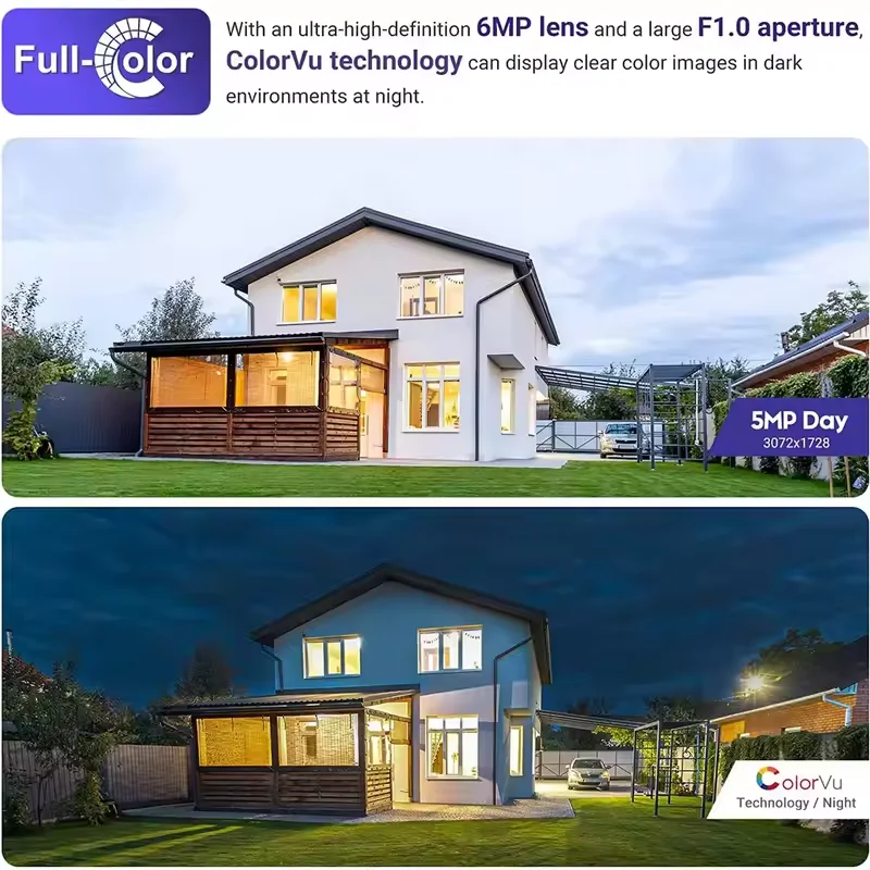 كاميرا شبكة مراقبة Audioturret كاملة الألوان بدقة 4K 6mp تدعم كشف مركبة المشاة، صوت ثنائي الاتجاه في فتحة بطاقة Sd