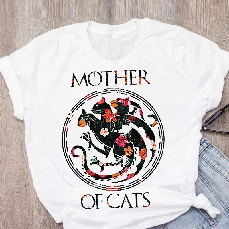 Women Cat Mother Flower Floral Pet Short Sleeve Fashion Print Summer Lady Womens Clothing Tops T-Shirt Shirt Tees Female T Shirt