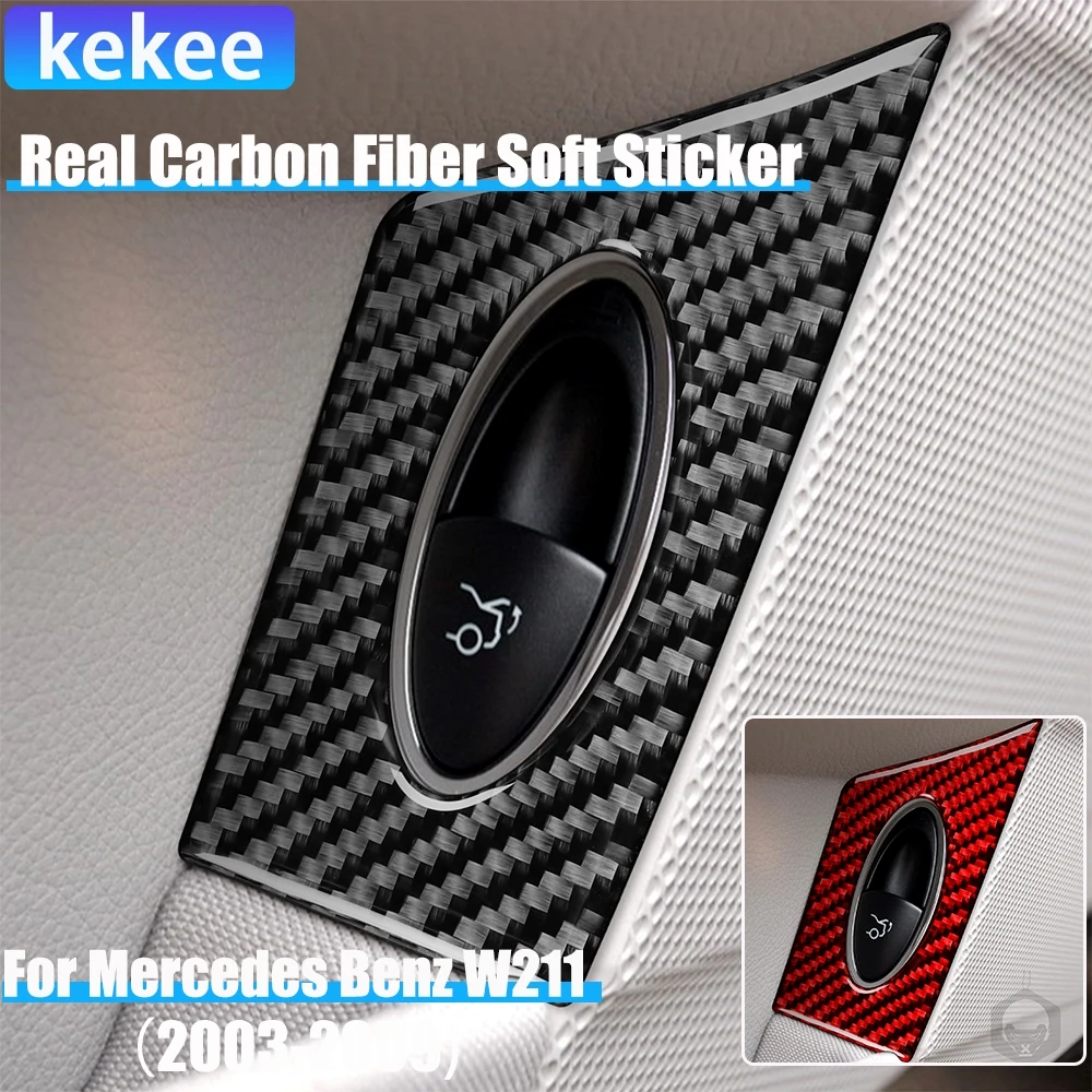 

Real Carbon Fiber Car Accessories Trunk Switch Cover Soft Sticker For Mercedes W211 E Class 2003 2004 2005 2006 2007 2008 2009