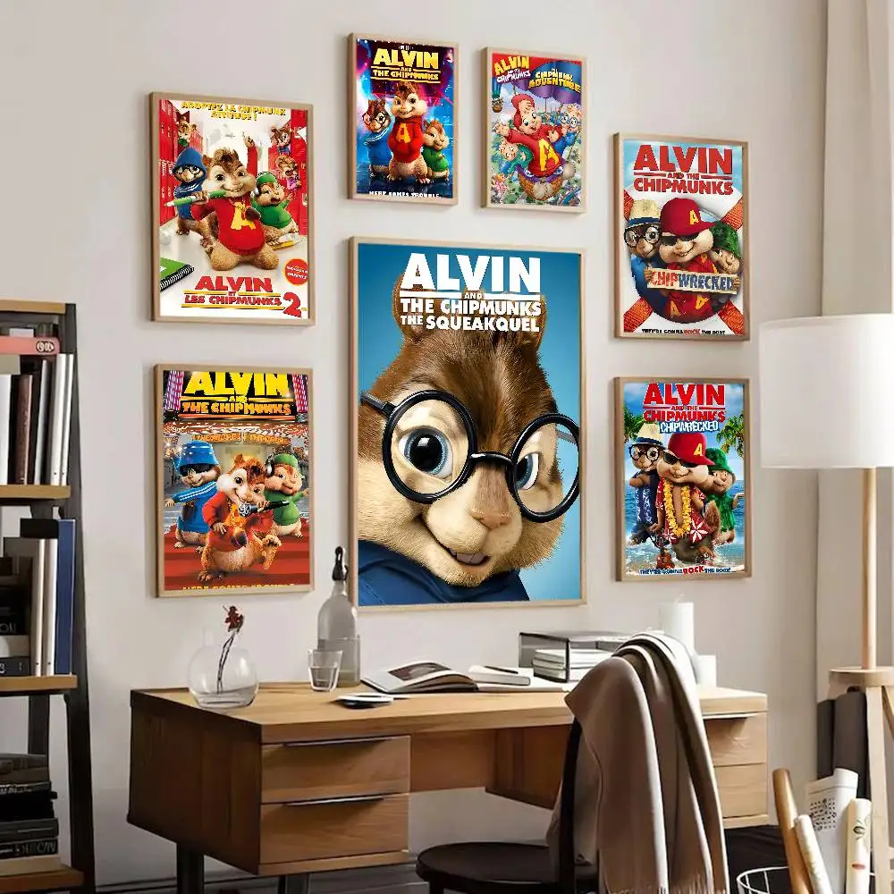 الكلاسيكية ألفين و C-Chipmunks الفيلم الكلاسيكي خمر الملصقات ورق أبيض يطبع الملصقات الفنية Kawaii غرفة ديكور