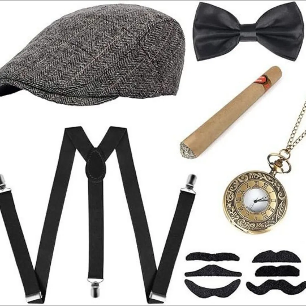 1920s Mens Costume Accessories Outfit Fedora Hat Vintage Roaring 20s Costumes Gangster Accessories for Gatsby Party