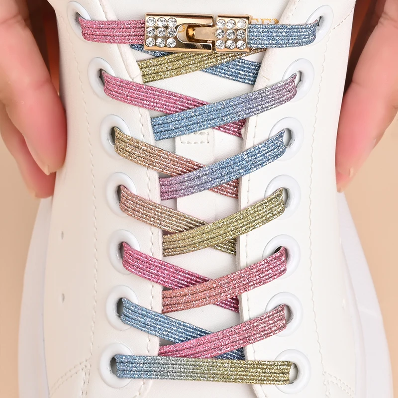 1Pair No Tie Shoe Laces Diamond Buckle Elastic Lace Shoelaces Pearl Light Colorful Fashion Without Ties Laces Sneaker Kids Adult