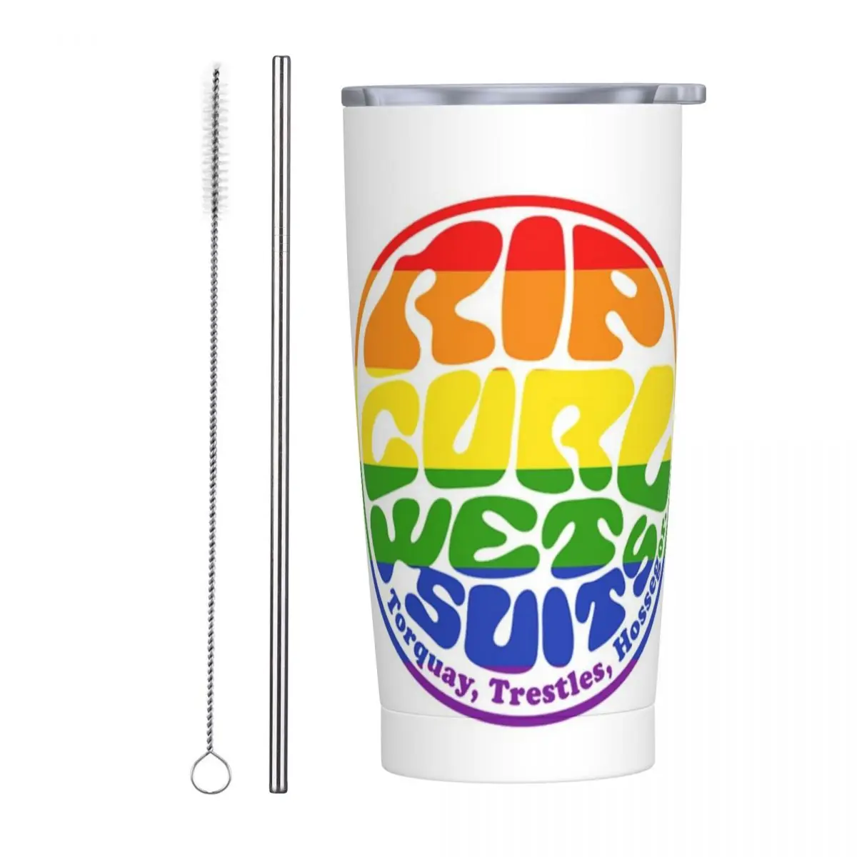 Rip Curl Australia Surf Lbtq Flag Colors Stainless Steel Tumbler Vacuum Insulated Mugs Thermal Cold Cup Straws With Lid 20oz