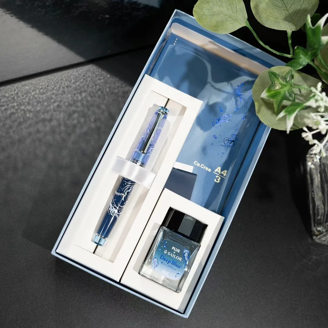 Original Japan SAILOR Ancora Limited Edition 14K Gold Nib Fountain Pen Jellyfish Ink Set Writing Business Stationery Gift Box