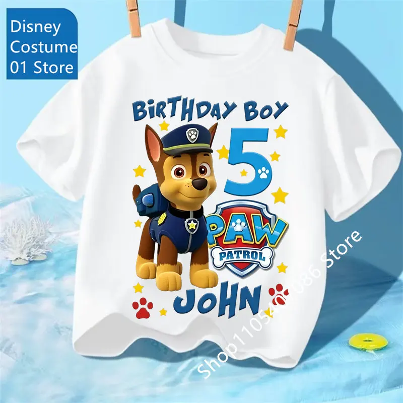 New Paw Patrol Children Clothes Birthday Number 1-9 T-Shirts Cartoon Printed T Shirt Boys Girls Short Sleeves Summer Clothing
