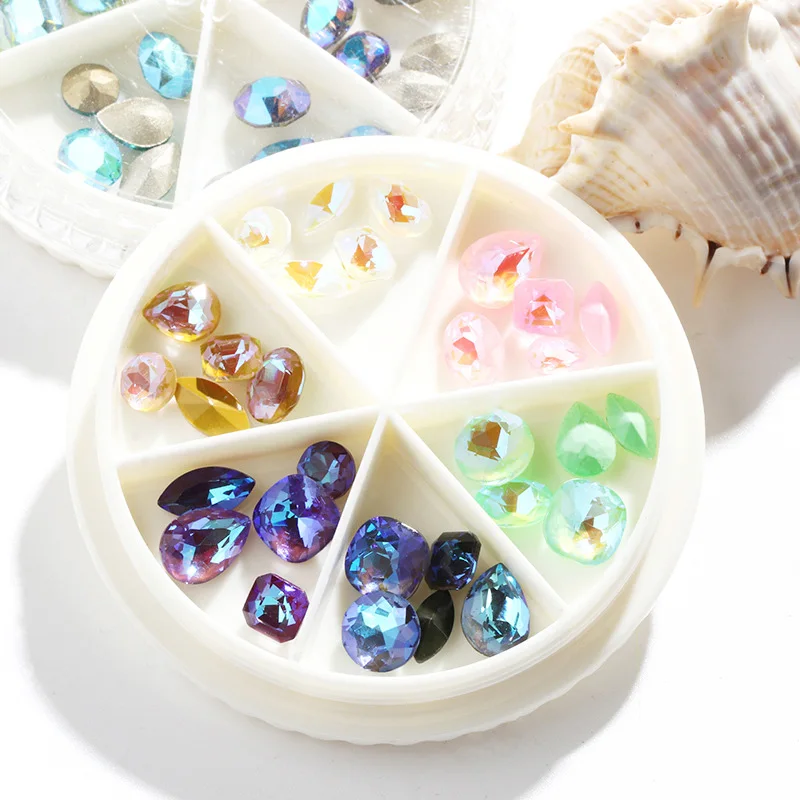 Wholesale 6 Grids Mix Shape Nail Art Gule-on Crystal Glass Rhinestones DIY Mobile Phone Decorat Jewelry Makingion