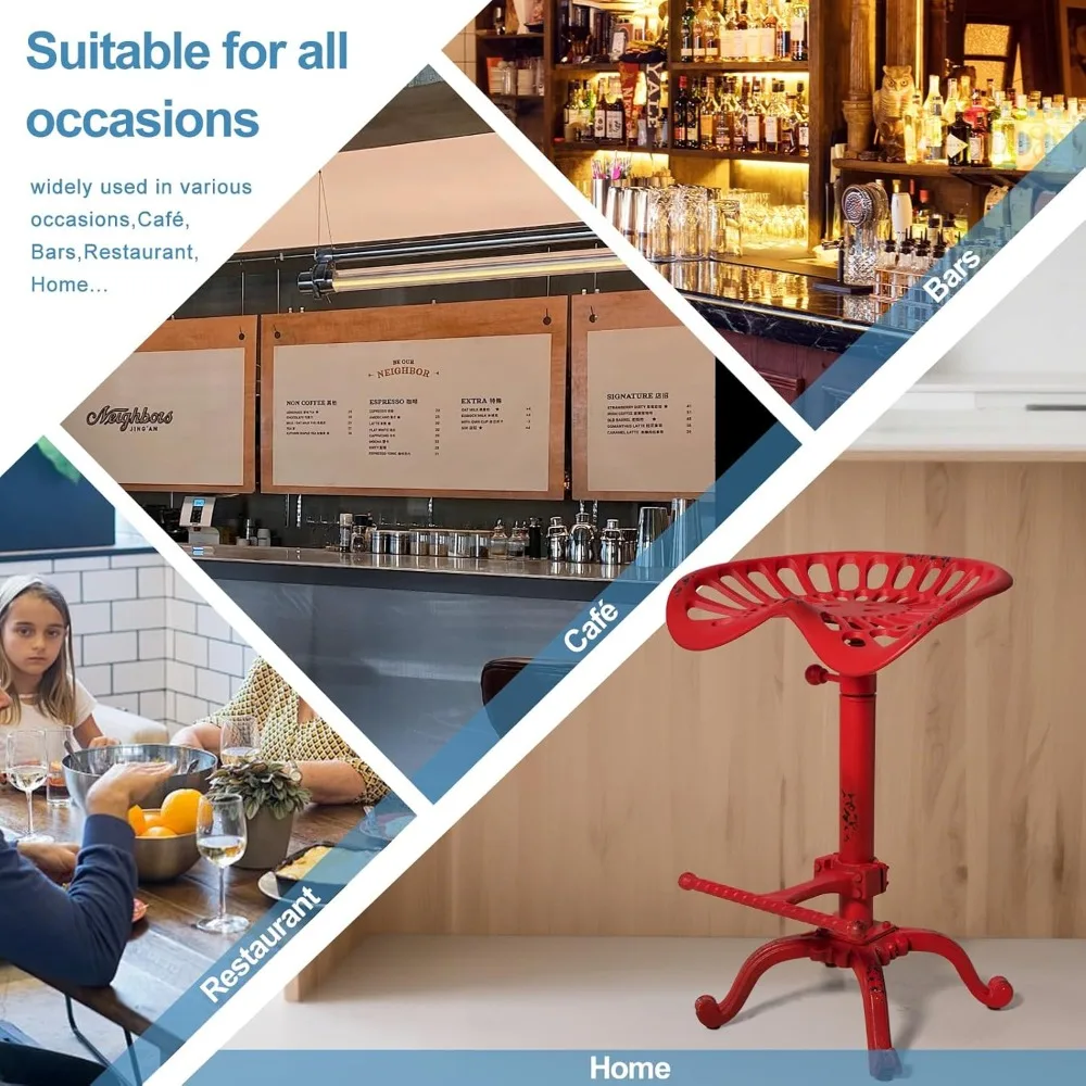 러스틱 인더스트리얼 팜하우스 스타일 조절 가능한 트랙터 시트 바 스툴 (회전형, 에이지드 레드)