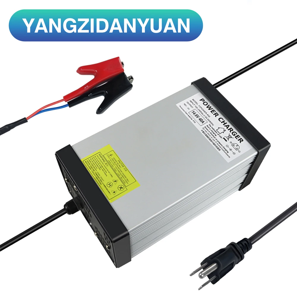 14.6V 40A 4S Fast Charging Lifepo4 Lithium Battery Charger with DC Connecter for 12V Universal Electric Power Supply with Fans