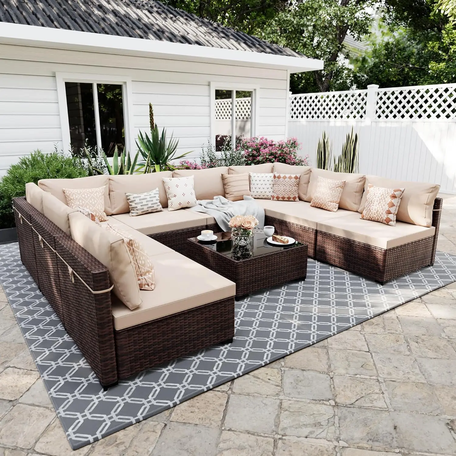 

9 Pieces Patio Furniture Sets, Wicker Outdoor Sectional Sofa Couch with Coffee Table, Patio Conversation Set for Deck,Custom
