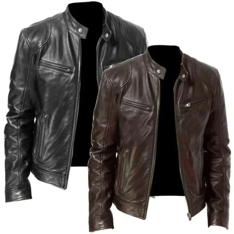 

LIBIELIY 2025 Men Leather Jacket Bomber Motorcycle Biker Pu Leather Casual Loose Fit Faux Jacket Men Chaqueta Peluda Ho