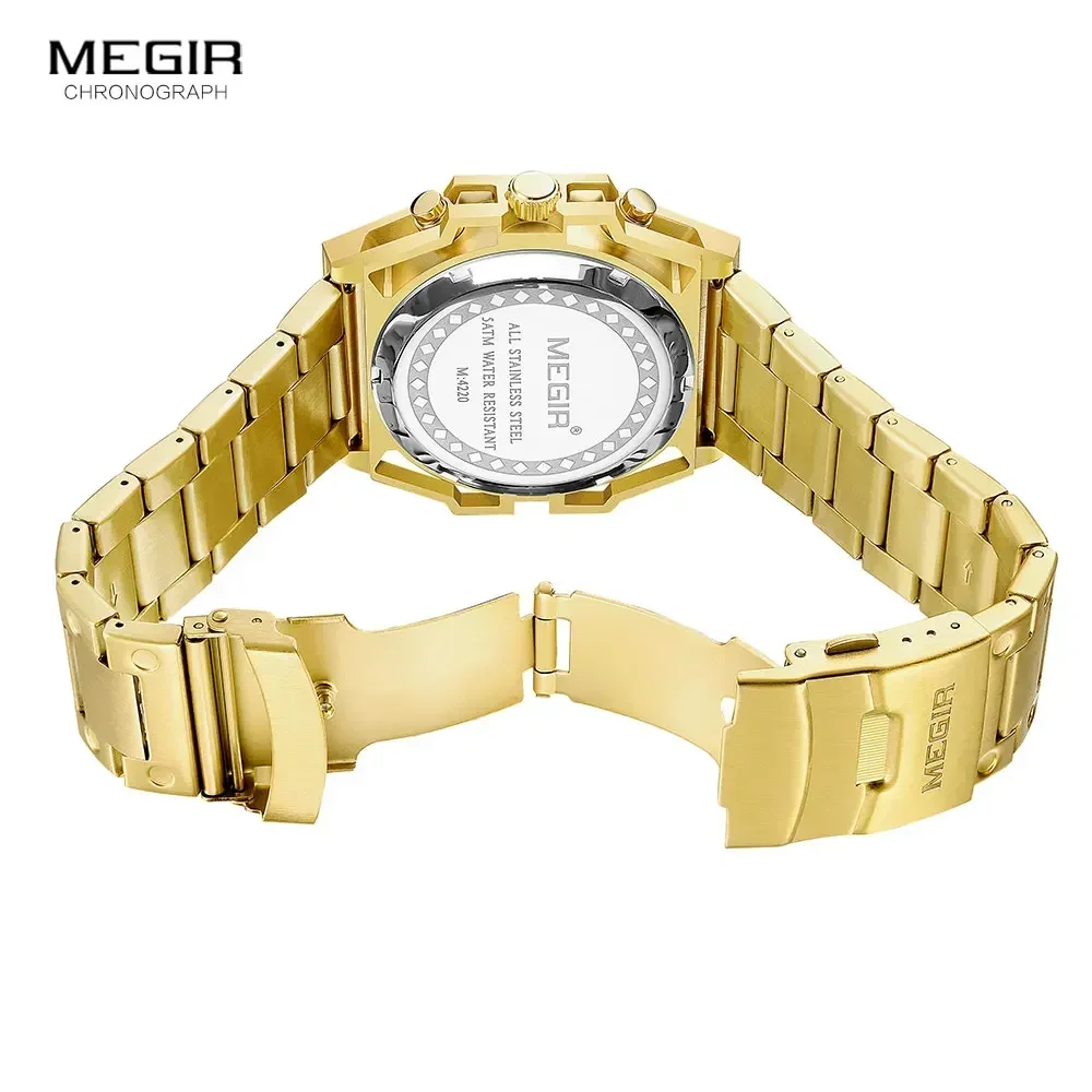 MEGIR Gouden Horloge voor Mannen Rvs Chronograaf Polshorloge Man Luxe Lichtgevende Quartz Horloges relogio masculino часы reloj