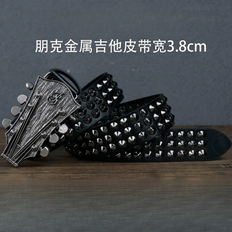 Punk Style Guitar String Metal Belt Buckle With Rivets Y2K Fashion Musical Decorative Waist Strap Accessory