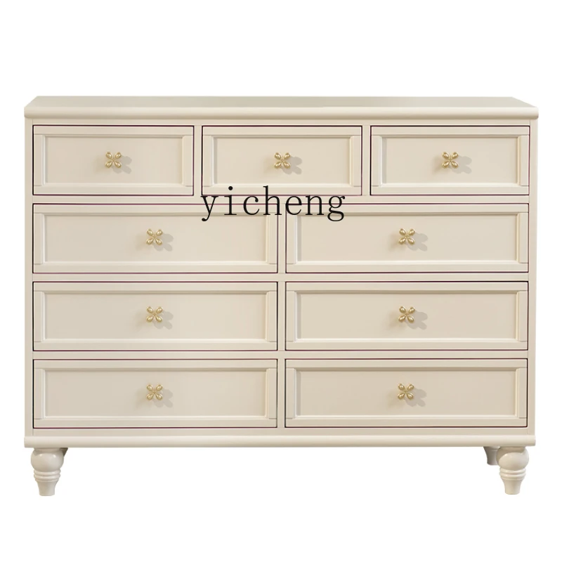 Zc Cream Style Nine-Drawer Cabinet Bedroom Locker of Bed End Minimalist Side Cabinet Living Room Solid Wood Chest of Drawer