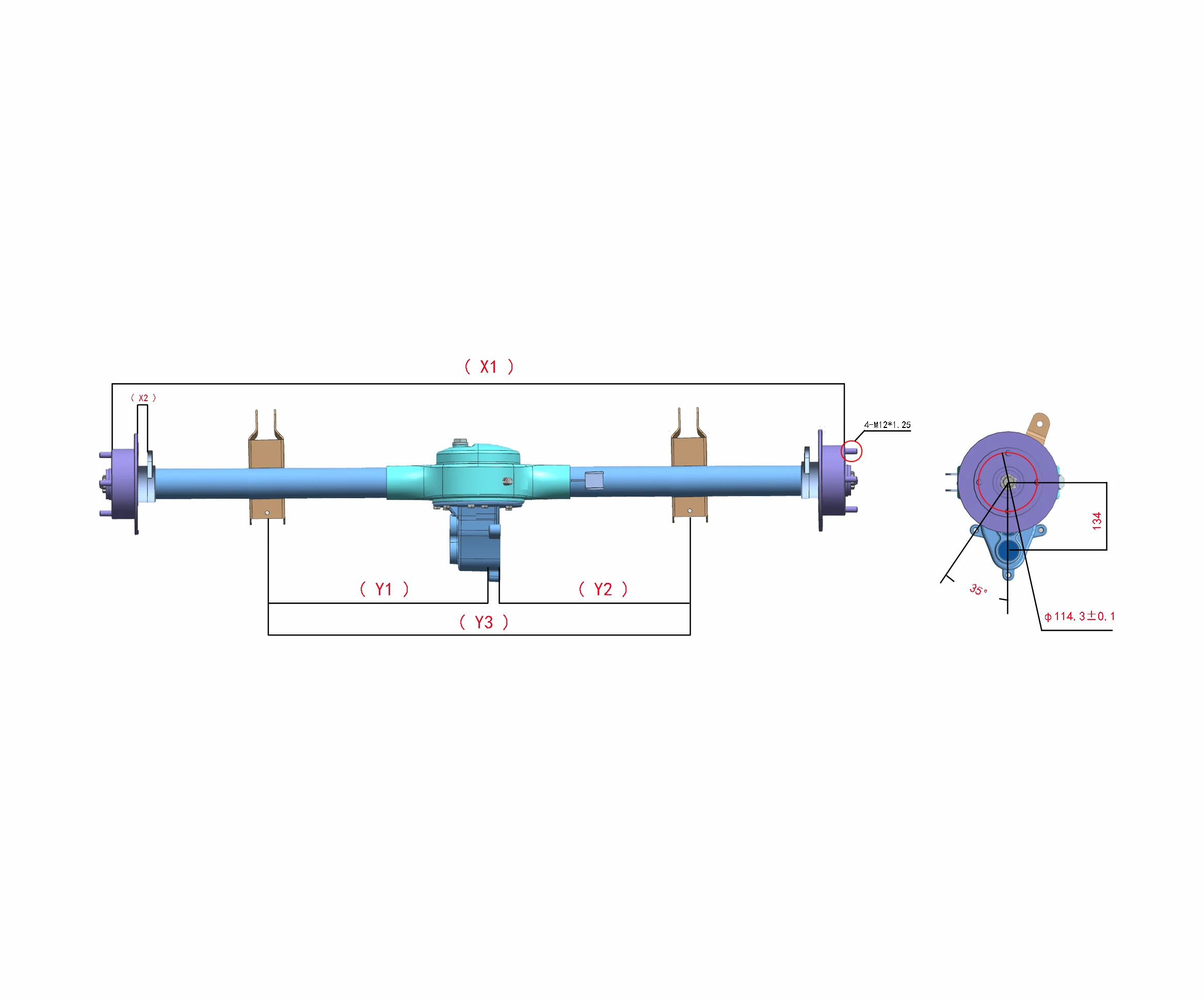 disc brake drum brake driven rear axle differential gearbox assembly for 4-7.5 kw electric tricycle