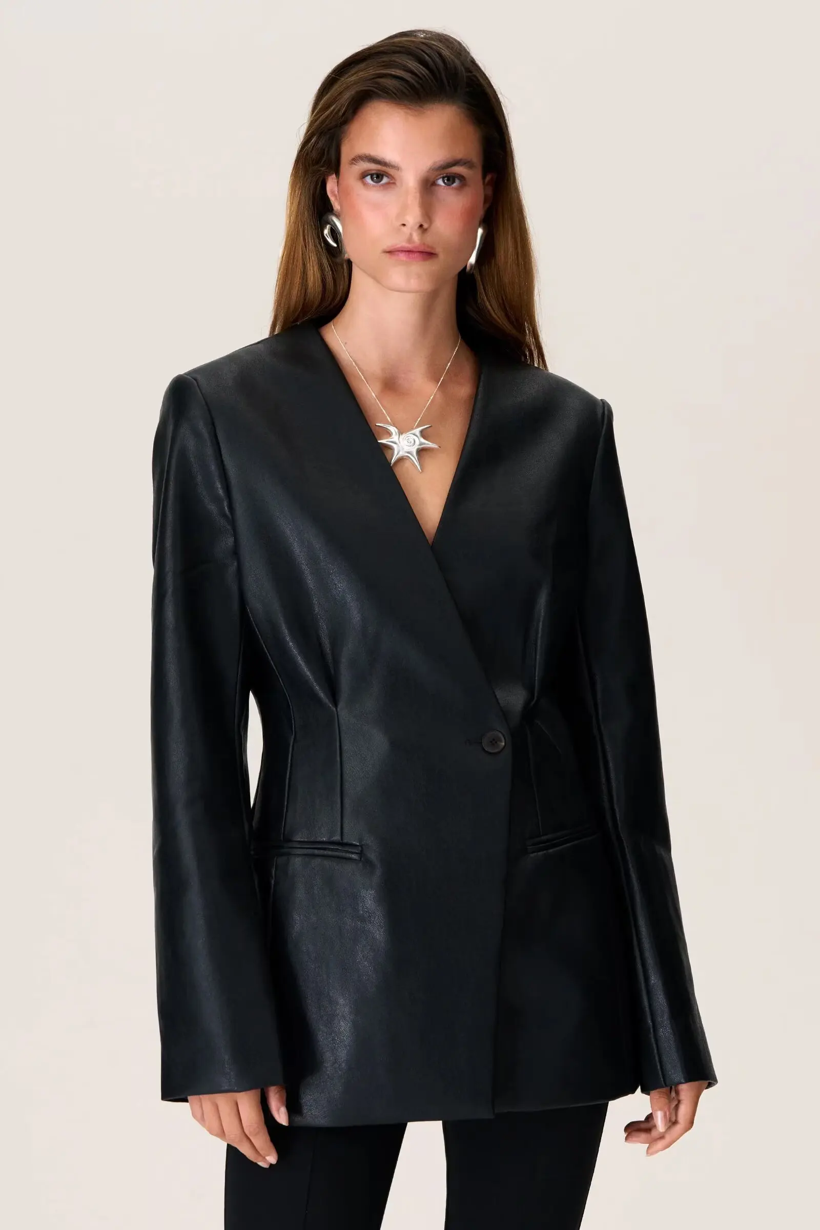 Nuovo autunno donna monopetto V-Ne lungo abito in ecopelle Sve cappotto Jaet Sli design slim fit adatto ai pendolari