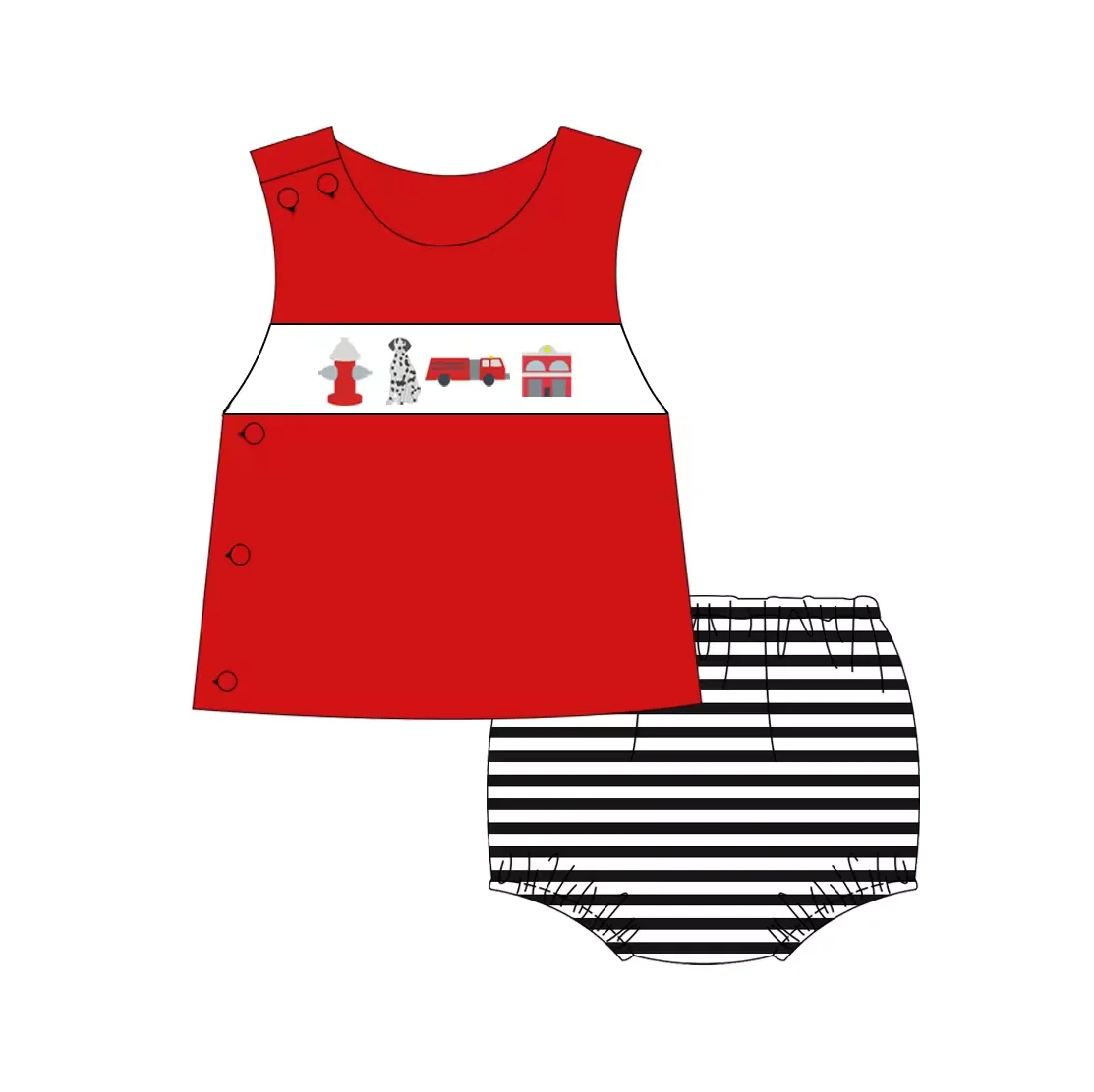 Fire-Truck Print Kids Clothing Summer Baby Romper Clothes Fashion Girls Boy 2 Piece Outfits Set