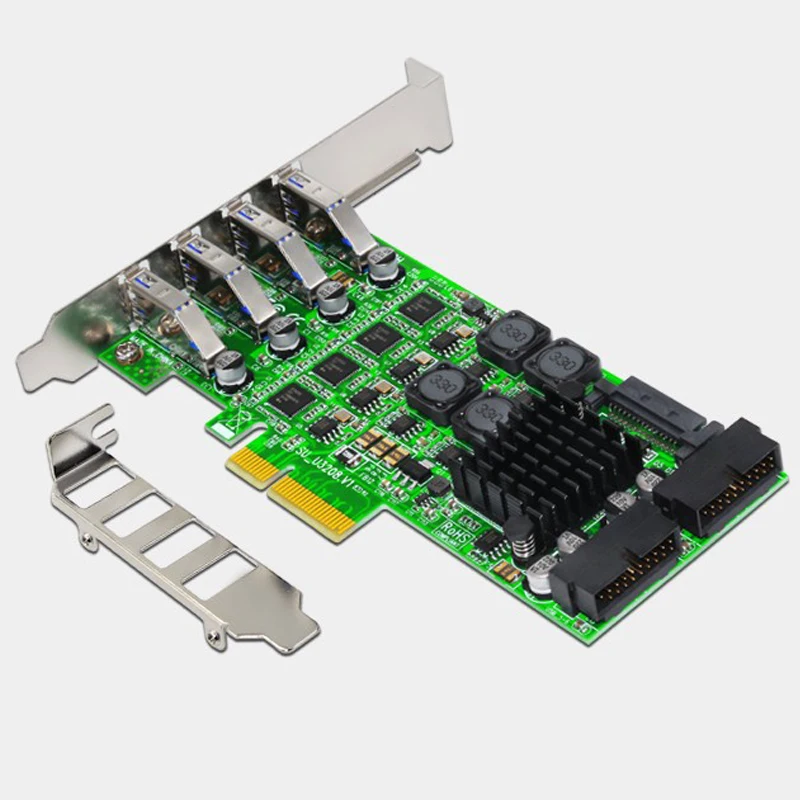 

PCI Express USB 3,0 Расширительная карта PCI-E X4 на 4 порта USB 3,0 + 2x 19Pin Header SATA источник питания PCIE USB3.0 контроллер адаптер