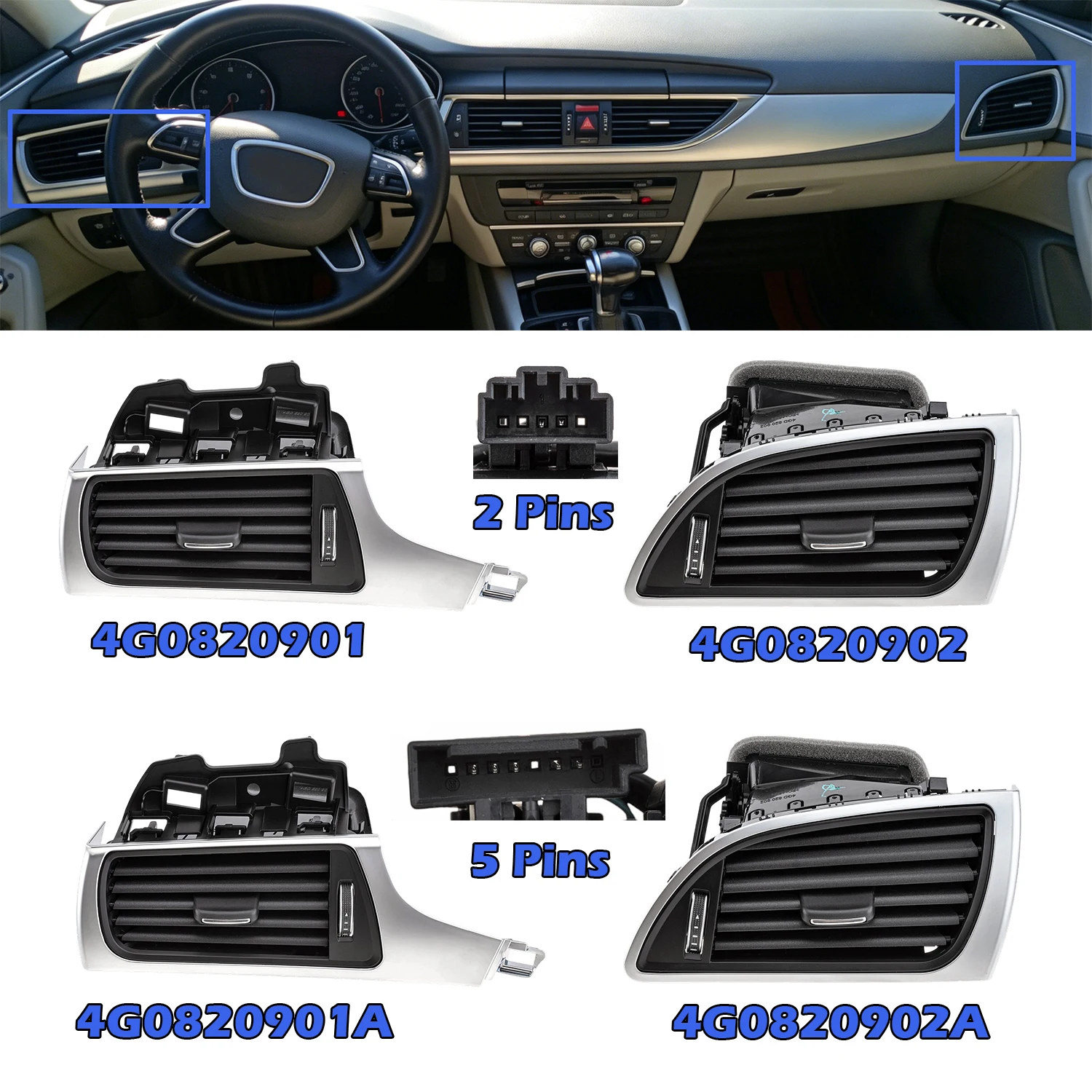 

Front Dashboard Air Condition Vent 4GD820901,4GD820902,4G0820901,4G0820902,4G0820901A,4G0820902A For AUDI A6 C7 2012-2018