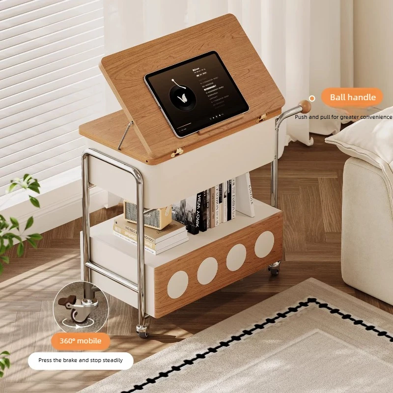 Cream Style Small Side Table, Movable Solid Wood Coffee Table, Rotatable Home Storage Rack, Creative Soft Decor For Home