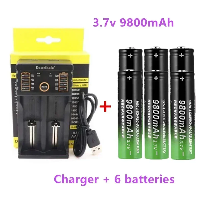 

2024 New18650 Battery High Quality 9800mAh 3.7V 18650 Li-ion batteries Rechargeable Battery For Flashlight Torch +Charger