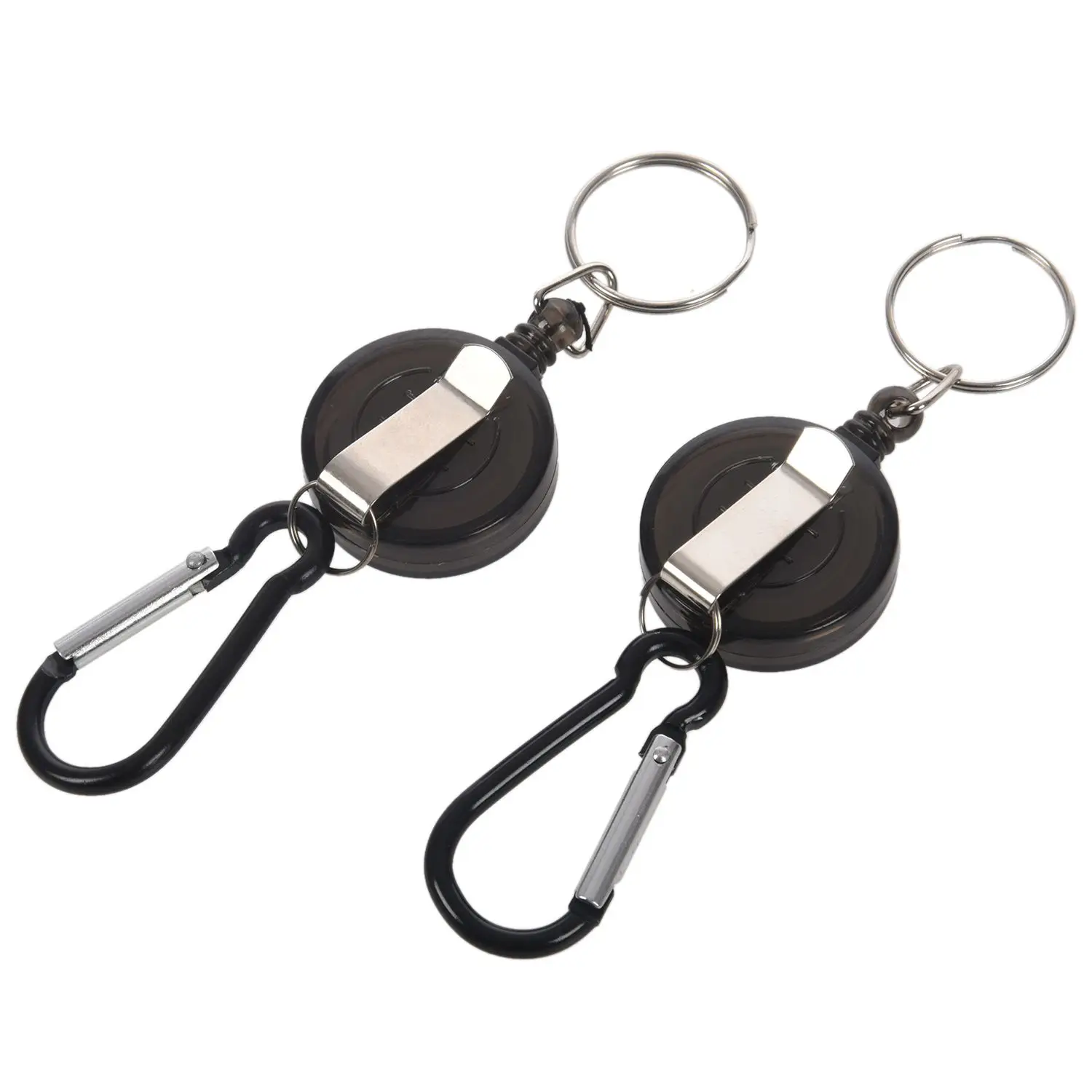 2 PCS BADGE REEL - RETRACTABLE RECOIL YOYO SKI PASS ID CARD HOLDER KEY CHAIN Color:Black Amount:2Pcs