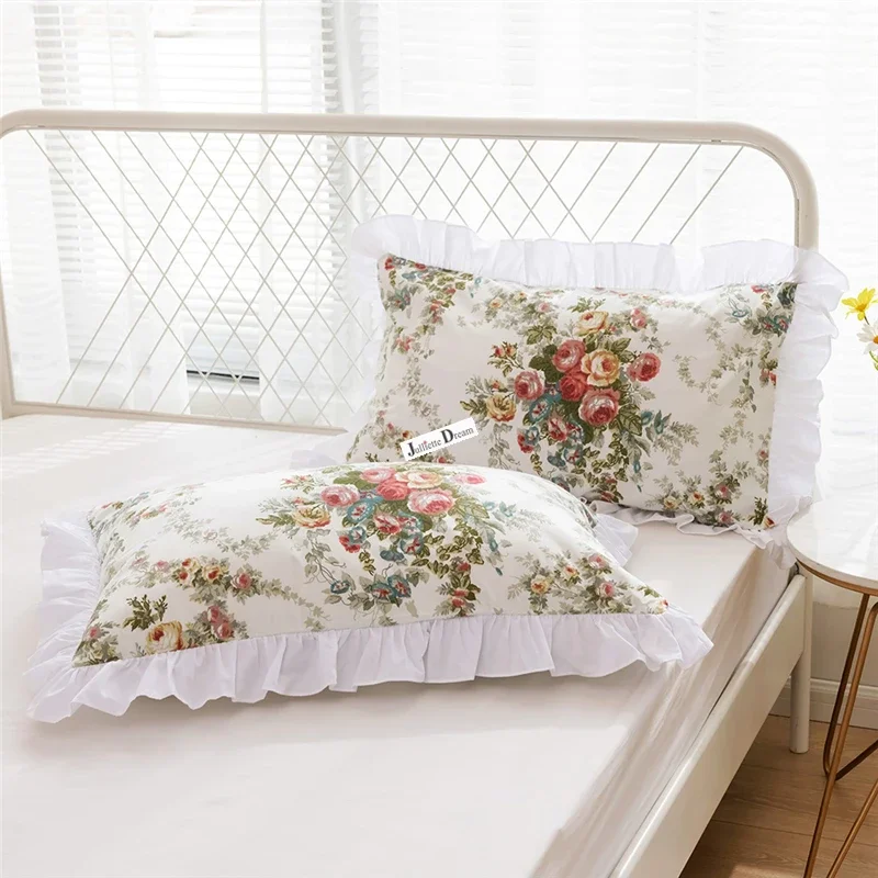 2Pcs Pillowcase Europe Luxury Cake Layers Ruffle Cotton Flower Wrinkle Elegant Pillow Cases Pillow Cover Bownot Sweet Princess