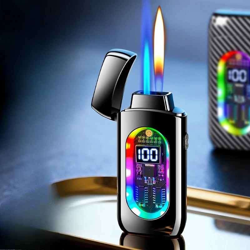 Creative Windproof and Cool Lighter with Voice Control, Multiple Ignition Methods, Dual Fire Switchable Cigarette Lighter