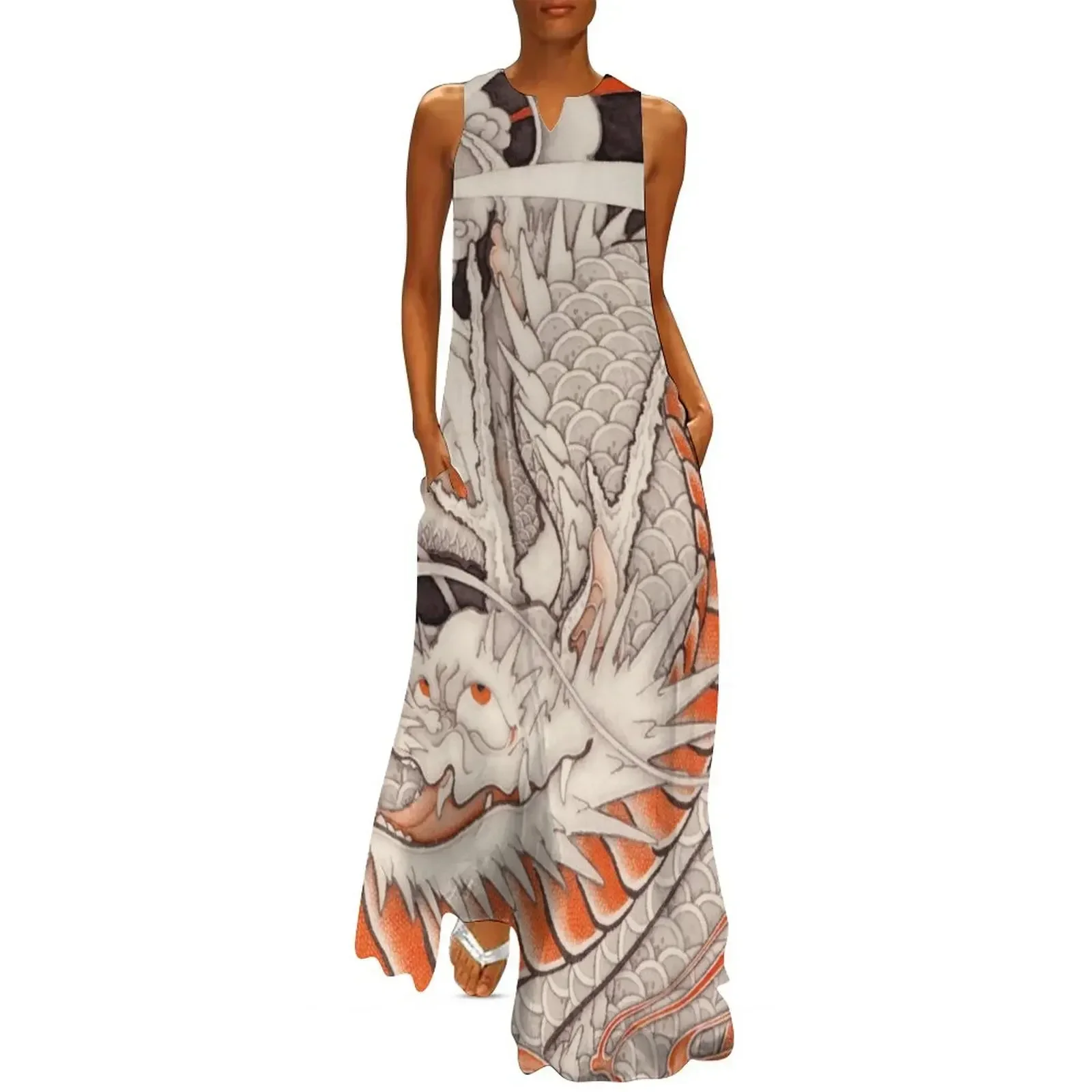 

Japanese tattoo typhoon dragon Long Dress summer dress long sleeve dress elegant cocktail dresses