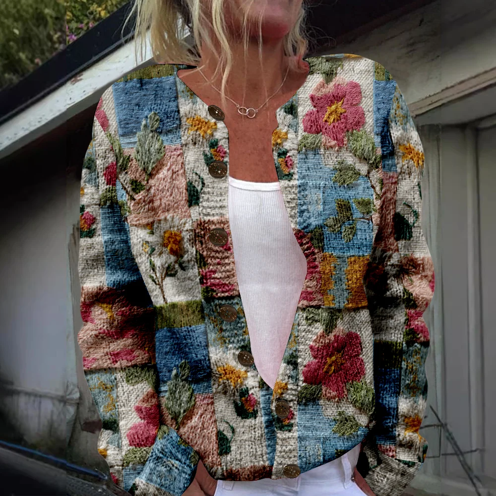 

Осень-зима вязаный клетчатый кардиган с цветочным принтом, повседневный свитер, уличная одежда, женские свитера, вязаный топ, крутые джемперы, модные