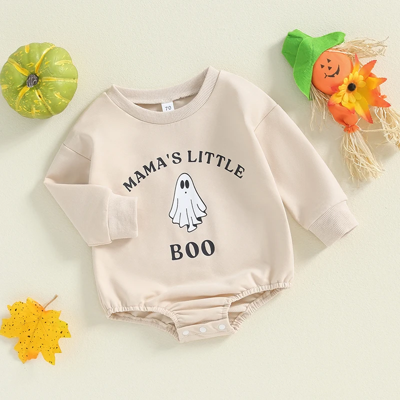Autumn Fashion Baby Girls Boys Sweatshirts Rompers Halloween Clothes Letter Ghost Print Long Sleeve Toddler Fall Jumpsuits