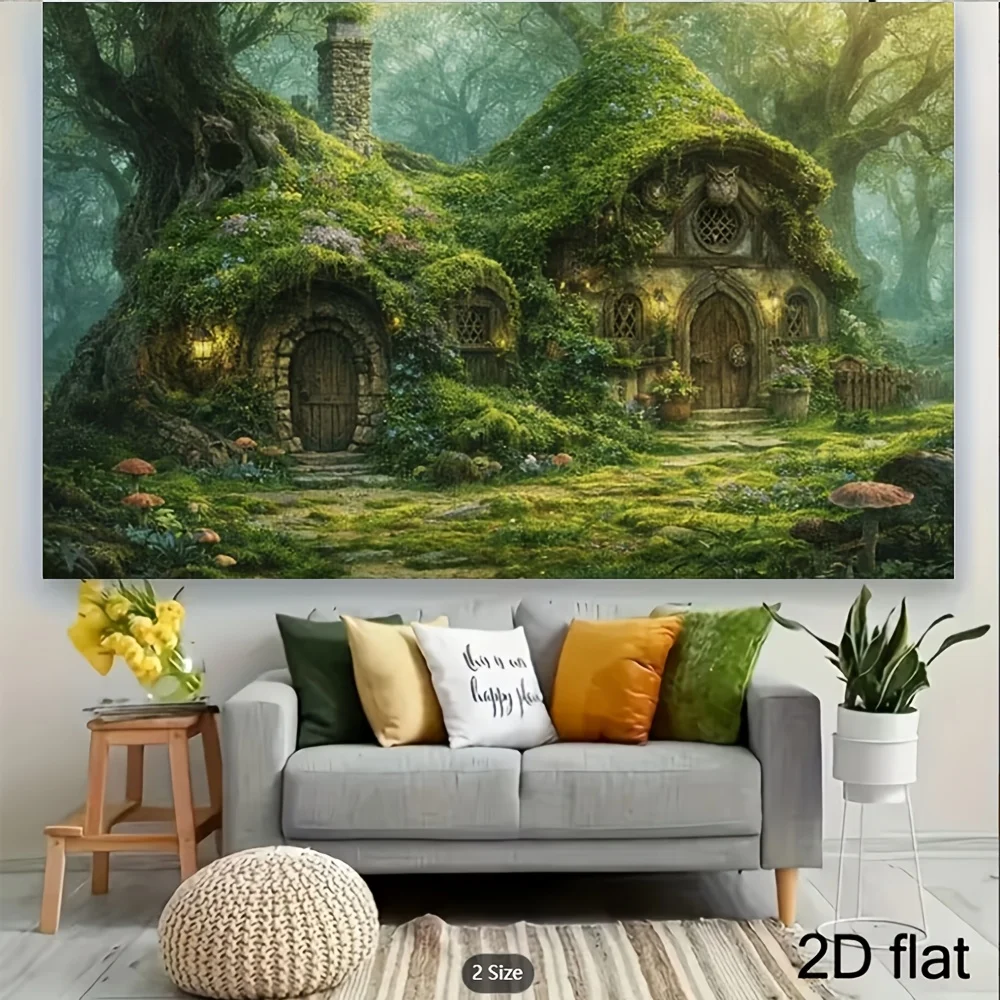 Enchanted Forest Cottage Wall Art Vintage Fairy Tale Woodland Scene Decor for Living Room Bedroom