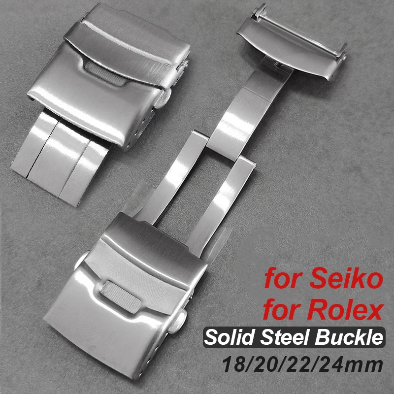 High Quality 304L Stainless Steel Clasp for Rolex Solid Thickened Double Press Folding Buckle for Seiko Metal Bracelet Button