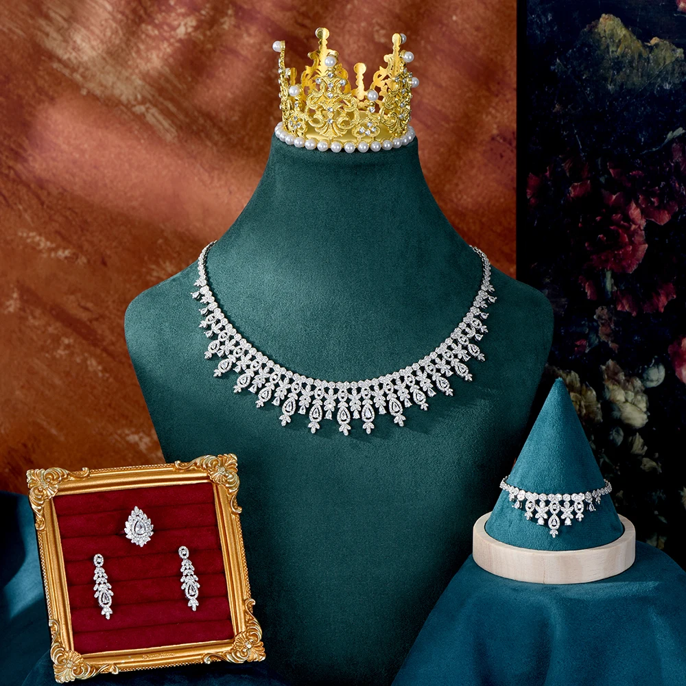 

HIBRIDE Sweet romantic sliver color necklace earrings women light luxury decorative jewelry Dubai wedding party gift L-9