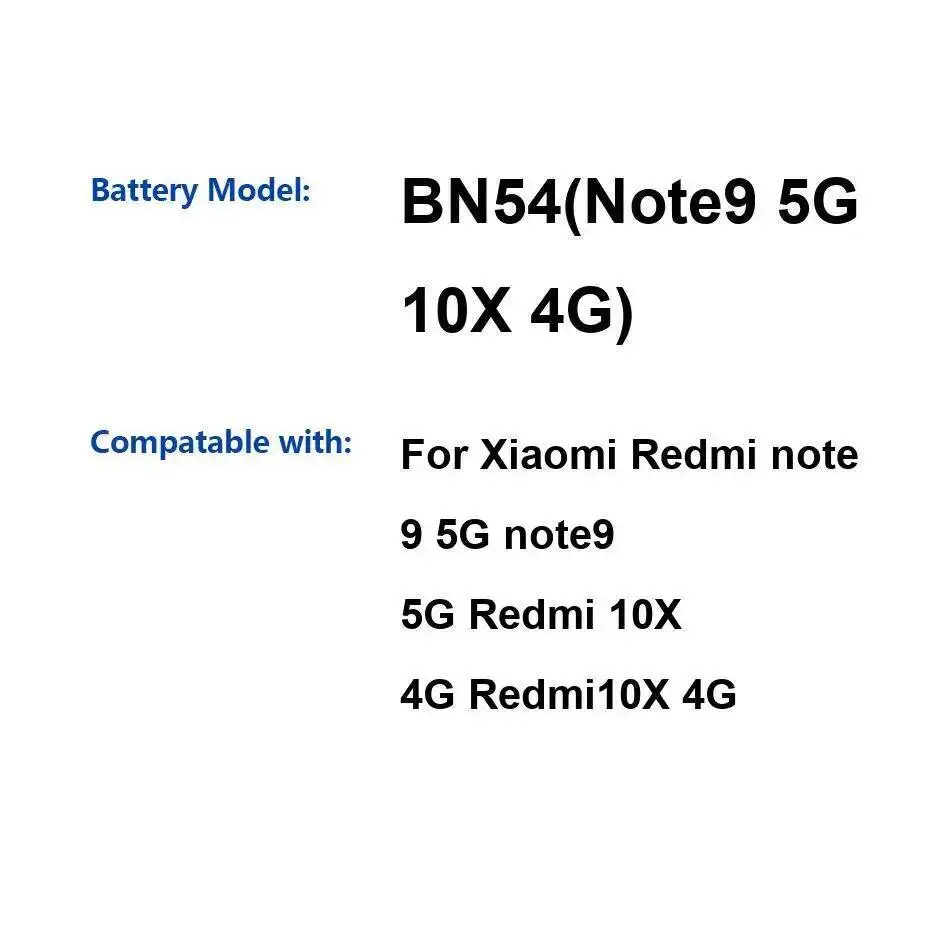 

Аккумулятор мобильного телефона высокой производительности для Xiaomi Redmi Note 9 5G 10X 4G BN54 Note9, прочный, 5020 мАч
