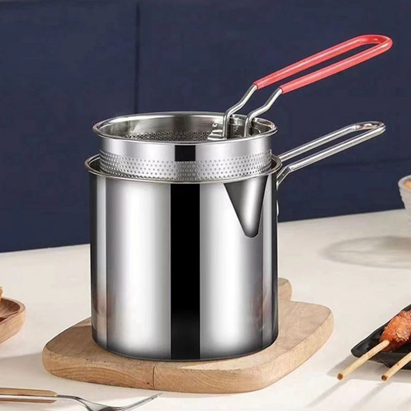 Stainless Steel Deep Frying Pot Tempura French Fries Fryer With Strainer Chicken Fried Pans Kitchen Cooking Tool