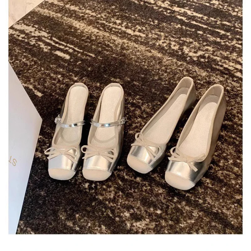 

Women Fashion Pu Square Toe Wedge Shoes Single Strap Slip On Casual Daily Office Lady Thin Look Low Cut Rubber Sole Mid Heel