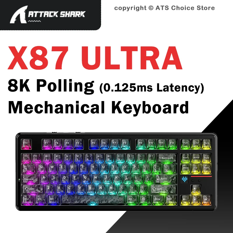 ATTACK SHARK X87 Ultra 8K Wireless Mechanical Gaming Keyboard TKL RGB Hot Swappable Bluetooth Wired Large Battery Gasket Mount