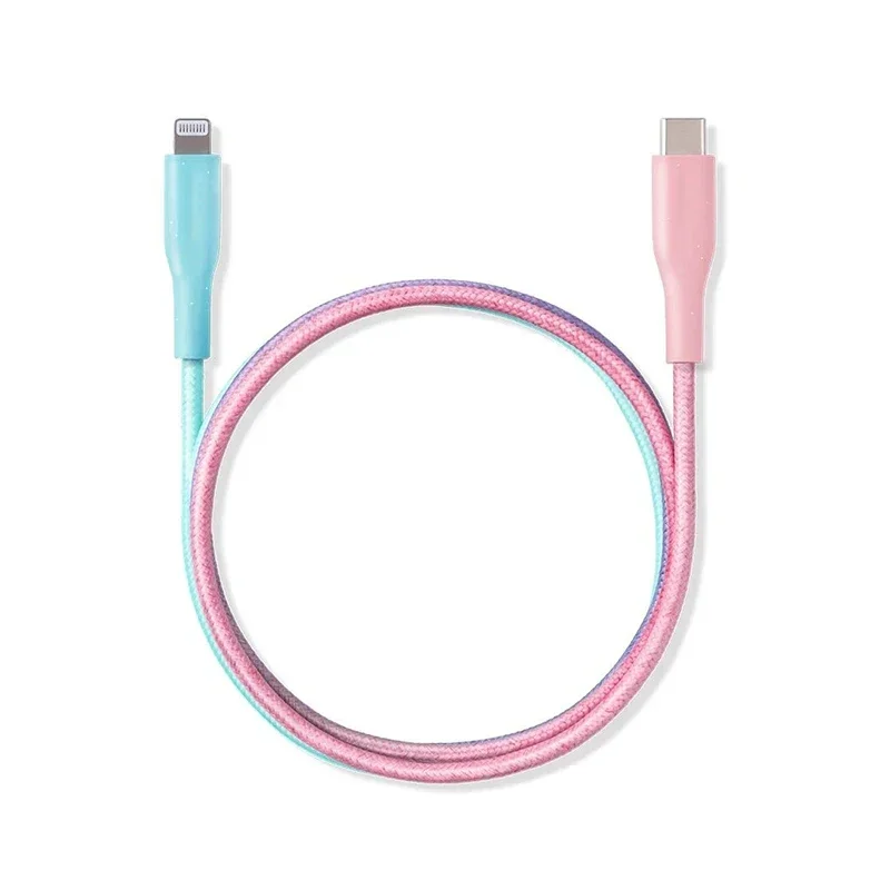 Gradient Color Woven Data Power Cable Type-C Lightning iPhone Charging Cable 1m