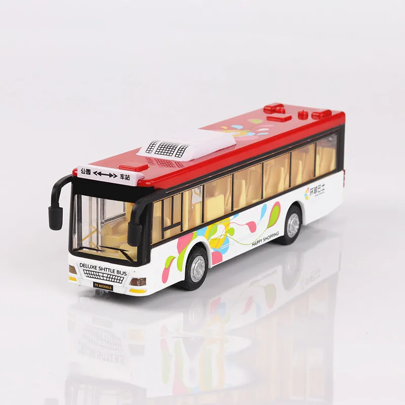 1/36 Single Bus Model Car Toy Metal Die-cast Sound Light Pull Back 3 Doors Opened Autobus Models Ornament Toys Gifts