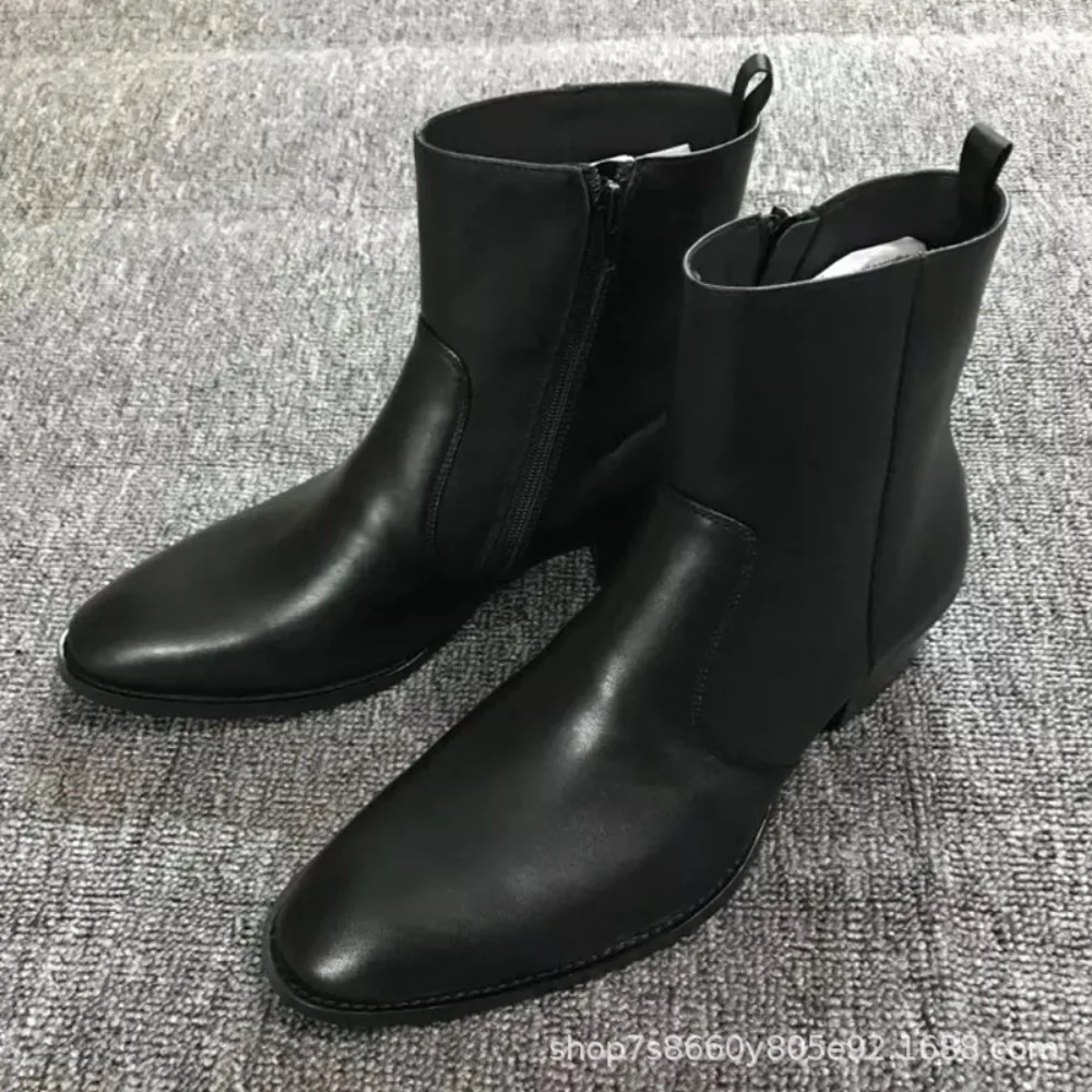 جديد أحذية رجالي جودة عالية العلامة التجارية الرجعية مريحة جلدية مقاوم للماء حذاء من الجلد 2025 موضة الأسود رجالي تشيلسي الأحذية #5