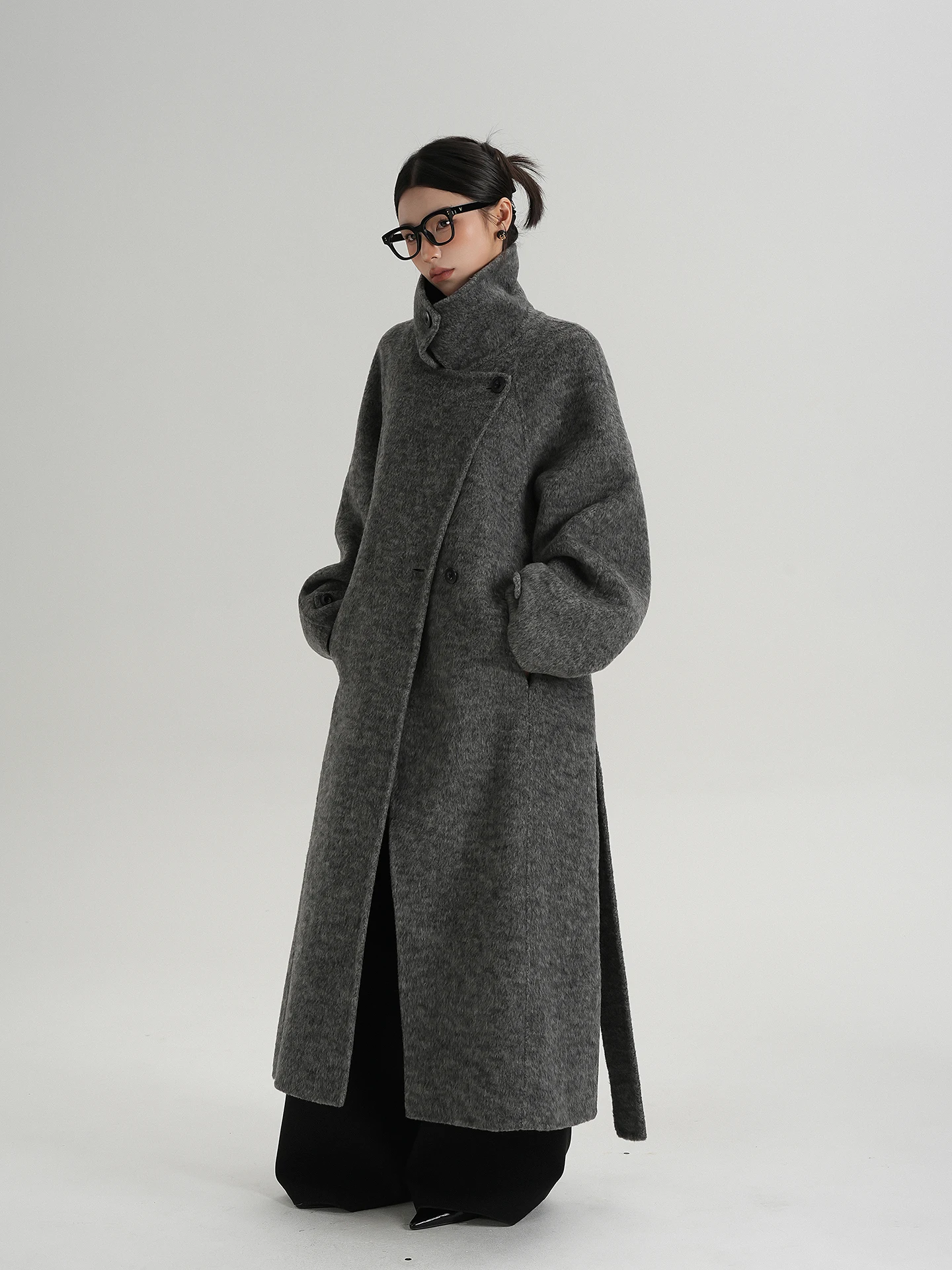 SRYS AME Double-Sided Woolen Long Loose Coat Stand Collar Women's