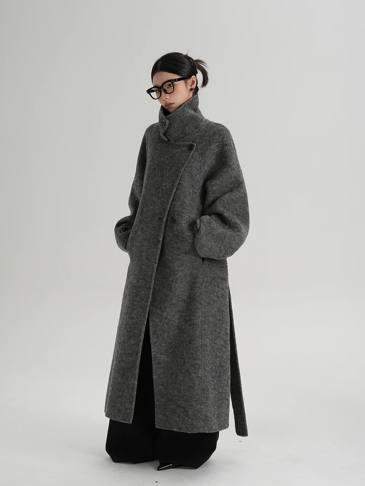 SRYS AME Double-Sided Woolen Long Loose Coat Stand Collar Women's
