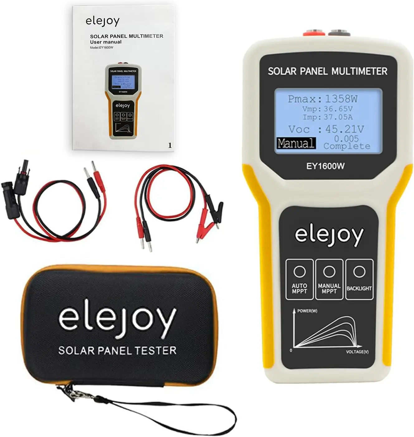 Elejoy 1600W Solar Panel Tester MPPT Photovoltaic Panel Multimeter Upgraded EY-1600W with Ultra Clear LCD Display