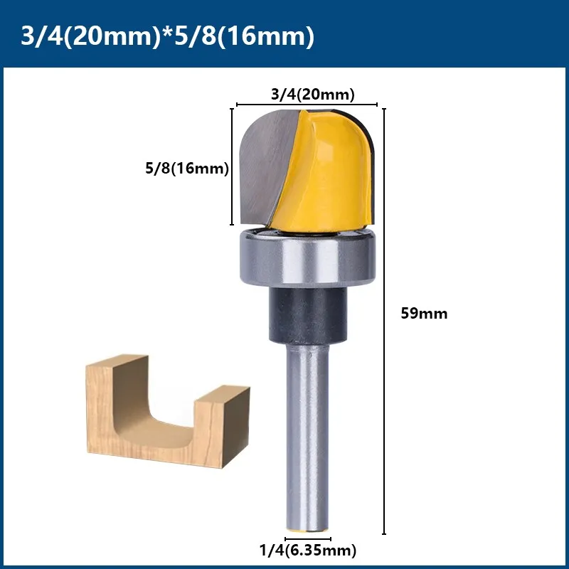 木工用シャンクボウルトレイルータービット,直径1/4〜1/2,木材用丸ノーズフライスカッター,3/4