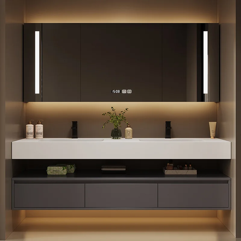 Light Luxury Modern Custom Bathroom Smart Cabinet Furniture Bathroom Vanities With Double Sinks And Smart LED Mirror