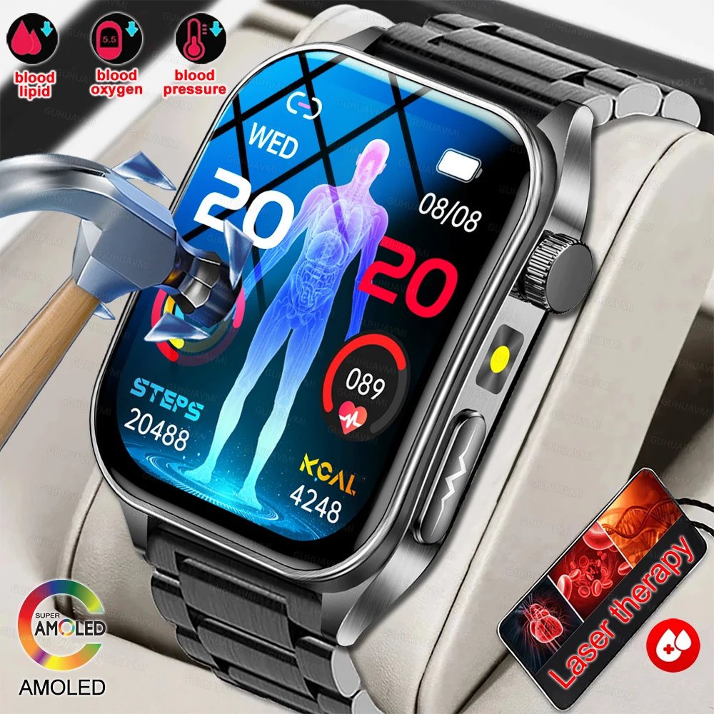 

Smart Watch 650nm Dual probe laser health conditioning Blood oxygen Pressure Uric Acid ECG+PPG+HRV Call 1.95" screen Smartwatch
