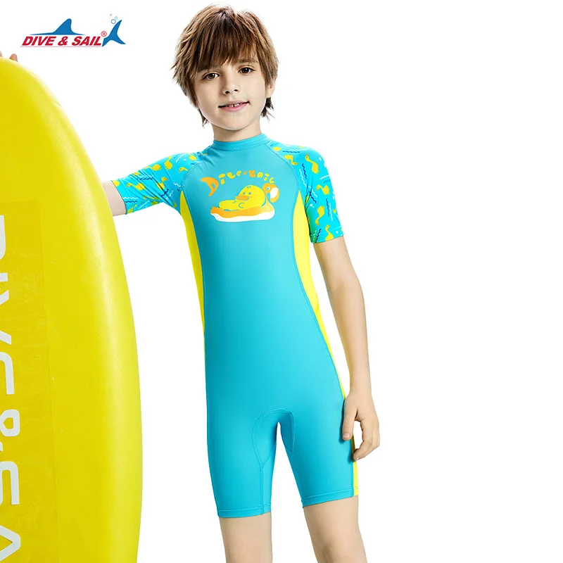 Upf50 + crianças sunsuits meninas/meninos uma peça rash guard maiô esporte aquático curto roupa de banho proteção solar fatos de banho pele de mergulho