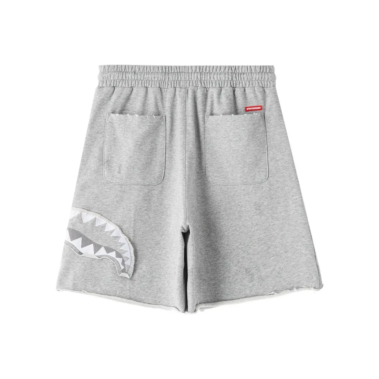 Shark Teeth Patch Sweat Shorts Unisex Raw Frayed Hem Ripped Hole Drawstring Loose Bermuda Shorts Hip Hop Streetwear Casual Sport