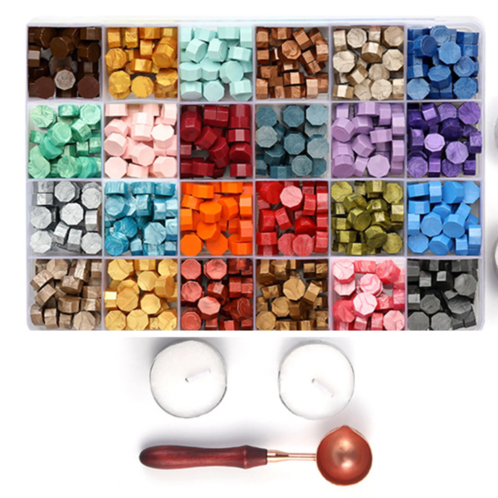 Sealing Wax Beads Set 600 PCS Multicolors Octagonal Wax Bead With Storage Case For Stamp Envelope Gift Wrapping