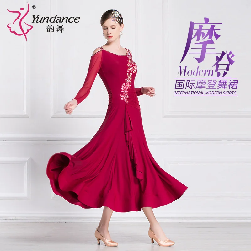 M-18219 New Women Modern Dance Rhinestone Color Diversity Dress Ballroom National Standard Waltz Competition Performance